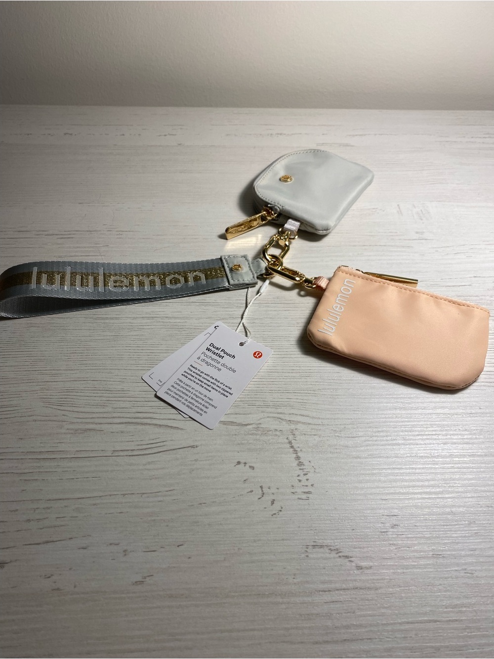 lululemon athletica Peach and Light Gray Key Card Holder Wristlet